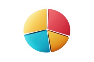 Colorful 3D pie chart with vibrant segments representing data visualization, business analytics, and statistical insights on a transparent background. png