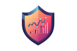 Colorful shield with a statistics graph represents data protection and security in technology, finance, and business environments. png