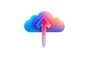 Colorful cloud upload icon symbolizing data transfer and technology innovation in vibrant gradient colors. png
