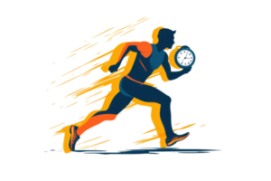 dinâmico ilustração do uma pessoa corrida com uma cronômetro, simbolizando Rapidez e Tempo gestão dentro Esportes e fitness. png