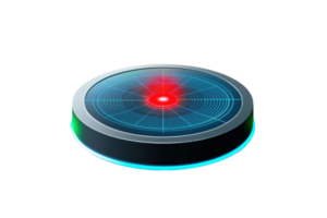 Futuristic glowing circular interface with red and blue lights, representing advanced technology in a modern digital design. png