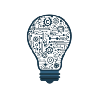 Digital illustration of a lightbulb with circuit patterns symbolizing innovation, technology, and creativity in a modern technological world. png