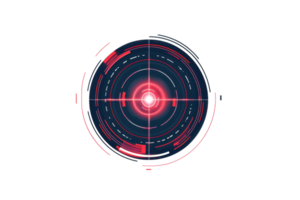 Futuristic red and black digital radar target interface concept, with glowing elements and circular design, perfect for technology backgrounds. png