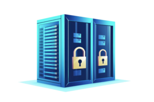 Digital data security concept with server racks and padlock. Perfect for illustrating cybersecurity themes and data protection solutions. png