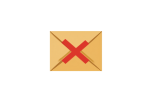 Illustration of a closed envelope with a red cross. Symbol of blocked communication or message rejection. Isolated on a transparent background. png