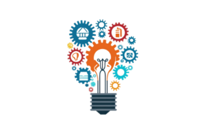 Illustration combining a lightbulb and gears symbolizing creativity, innovation, and collaboration. Perfect for design and teamwork concepts. png