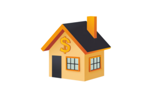 Illustration of a small house with a dollar sign, representing real estate investment, financial growth, and property value increase. png