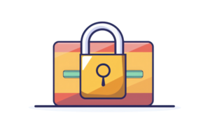 Illustration of a secure credit card with a padlock symbolizing data protection, highlighting financial security in the digital age. png