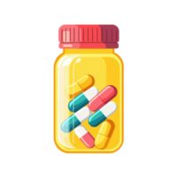 Illustration of a jar filled with colorful capsules, representing medication or supplements. Ideal for healthcare and pharmacy themed projects. png