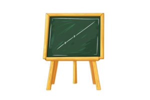 Illustration of a blank chalkboard on a wooden easel, perfect for educational or presentation themes, with a simple, rustic design. png