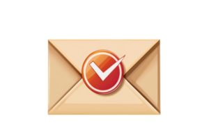 Illustration of a sealed envelope with a red checkmark symbolizing success, validation, or approval, isolated on a transparent background. png
