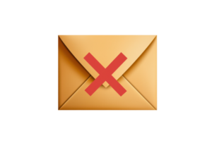 Illustration of a closed envelope with a red cross, symbolizing mail rejection or error, isolated on a transparent background. png