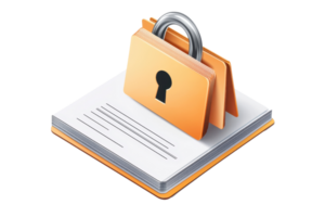 Illustration of a secure file folder with a lock, symbolizing protection of confidential documents and data privacy. png
