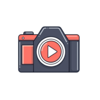 Graphic illustration of a digital camera with a play button, representing photography and videography. Ideal for tech and media projects. png
