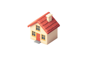 Isometric illustration of a small house with red roof and chimney, showcasing simple architectural style and cozy home design. png