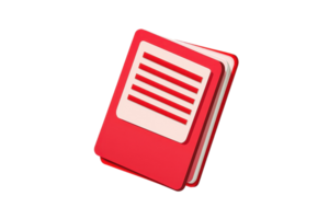 Red spiral notebook icon with lined page design, isolated on a transparent background. Perfect for educational, office, or digital design themes. png