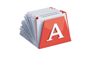 Red alphabetical index card holder with dividers, isolated on transparent background. Symbolizes organization, filing, and alphabetical indexing. png