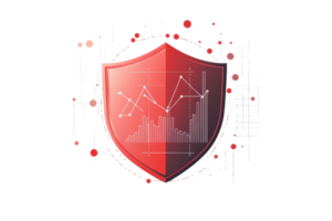 Red shield with data chart overlay, symbolizing cybersecurity and data protection. Ideal for technology and security-themed projects. png