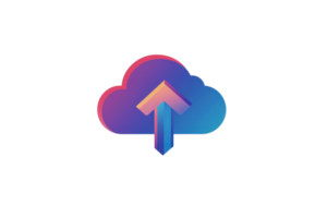 Colorful cloud upload icon representing technology and data storage solutions with vibrant gradient colors for digital applications. png