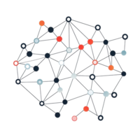 Abstract network of interconnected nodes representing communication, technology, and data connections in a digital web. png