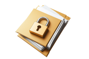 Secure folder icon representing data protection, privacy management, and confidential file storage on a transparent background. png