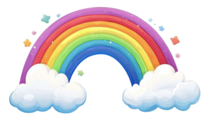vibrant dessin animé arc en ciel arcs plus de duveteux des nuages avec coloré cubes, création une capricieux et de bonne humeur scène parfait pour enfants illustrations. png