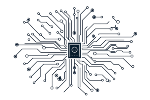Abstract image of a digital circuit board with interconnected lines, representing advanced technology and electronic innovation. png