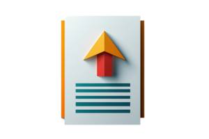 Colorful 3D arrow symbol embedded in a document, representing digital growth and data progression on a transparent background. png