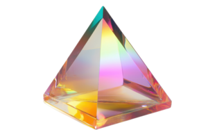 Colorful transparent glass pyramid with a gradient spectrum effect, isolated on transparent background. Perfect for design and technology themes. png