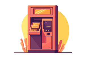 An artistic representation of an ATM machine, featuring a vibrant and colorful design against a contrasting backdrop. png