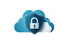Digital security concept with a cloud and a padlock, illustrating data protection, privacy, and secure cloud computing technology. png