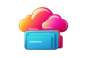 Colorful digital cloud storage icon with vibrant overlapping folders symbolizing modern data organization and seamless technology. png