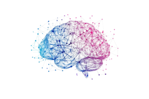 Abstract depiction of a digital brain, blending technology and neuroscience with colorful connections representing neural networks and innovation. png