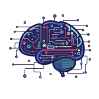 Digital brain illustration representing artificial intelligence, data processing, and technology innovation in a modern abstract style. png