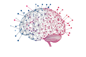 Abstract digital brain network illustrating the intersection of technology and intelligence with vibrant, interconnected nodes and lines. png