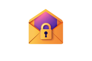 Illustration of a secured email with a padlock symbol, representing encryption and data protection in digital communication. png
