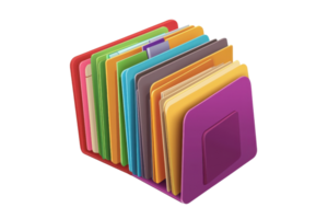 Colorful file folders arranged neatly, symbolizing organization and efficient document management. Ideal for office or study environments. png