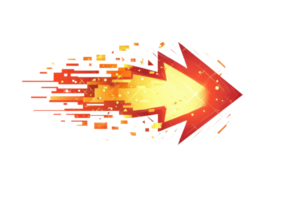 Dynamic arrow symbol with fiery trail, representing speed, progress, and forward movement in a modern digital style image. png