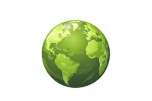 Illustration of a green Earth globe highlighting environmental themes, sustainability, and global unity in vibrant, eco-friendly colors. png