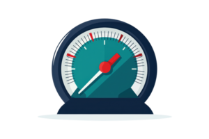 Illustration of a colorful speedometer icon, showcasing measurement and speed, isolated on a transparent background. Ideal for tech and auto themes. png