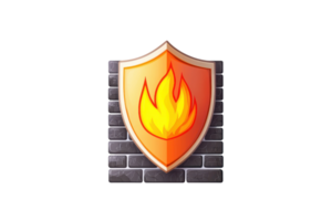 Illustration of a blazing fire emblem on a shield, symbolizing protection and security. Ideal for cybersecurity and IT-themed concepts. png