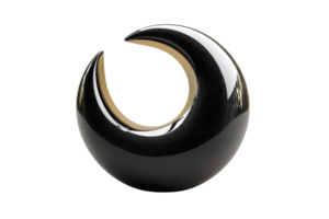 Elegant black and gold crescent sculpture on a transparent background. showcasing modern abstract art with a sleek reflective surface. png