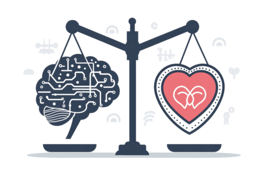 illustration av en balanserad skala med en hjärna och hjärta, representerar de harmoni mellan sinne och känsla, idealisk för begrepp av beslutsfattande. png