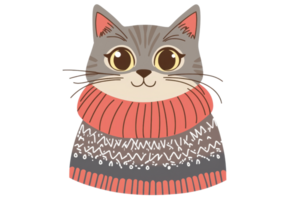 Illustration of a cute cat wearing a patterned sweater with a whimsical expression. Perfect for design projects or decorating spaces. png