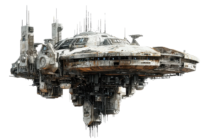 Futuristic space station with complex mechanical structures, showcasing sci-fi engineering and advanced technology in a cosmic setting. png