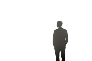 Silhouette of a person standing against a transparent background. emphasizing contrast and mystery in a minimalist artistic style. png