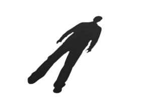 Silhouette of a person lying on the floor, creating an abstract human shape in a minimalistic composition with a blank background. png