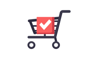 graphic of a shopping cart with a checkmark icon, symbolizing successful online shopping or completion of purchase. png