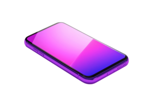 Modern smartphone with vibrant gradient screen isolated on transparent background. Sleek design showcasing innovative technology and contemporary style. png