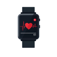 Smartwatch displaying heart rate monitor with a heart icon and ECG graph. Ideal for health, technology, and fitness concepts. png